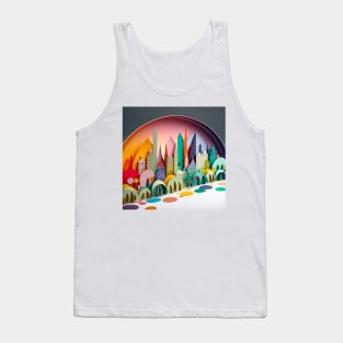 3D Effect Papercut Art - Cityscape Scene Tank Top